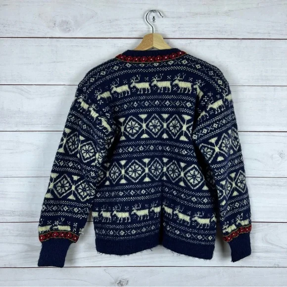 Vintage 60s Norway Fair Isle Wool Cardigan Sweater Small - Picture 2 of 10